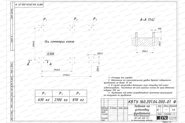 Котел на угле дровах 1860 кВт с колосниками фундамент